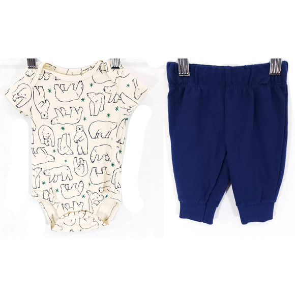 Carters Shirt Pants Two Piece Set Baby Newborn Cream Blue Polar Bear Comfort - Picture 1 of 7